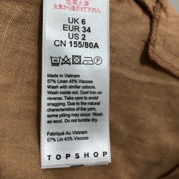 NWT Topshop Linen Jumper Mini Dress Tan 2 - Picture 8 of 9